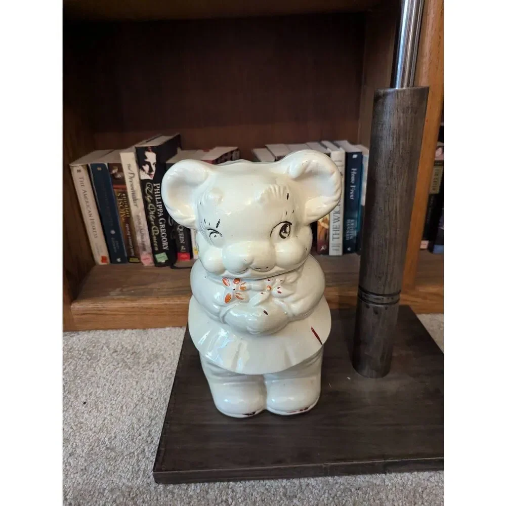 NOSTALGIC VINTAGE 1940S TURNABOUT BOY/GIRL  BEAR COOKIE JAR BY SHAWNEE POTTERY